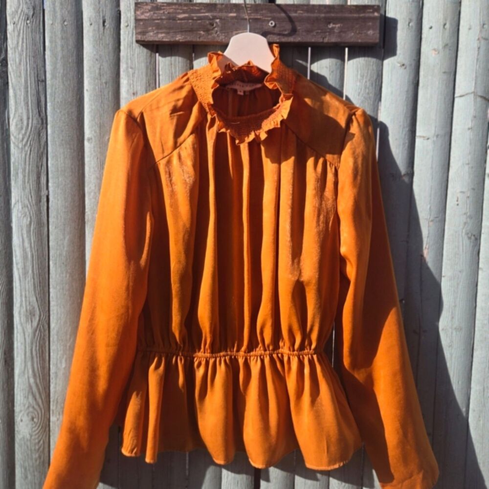 Endless Rose Mustard Peplum Blouse – Ruffle Neck Size M